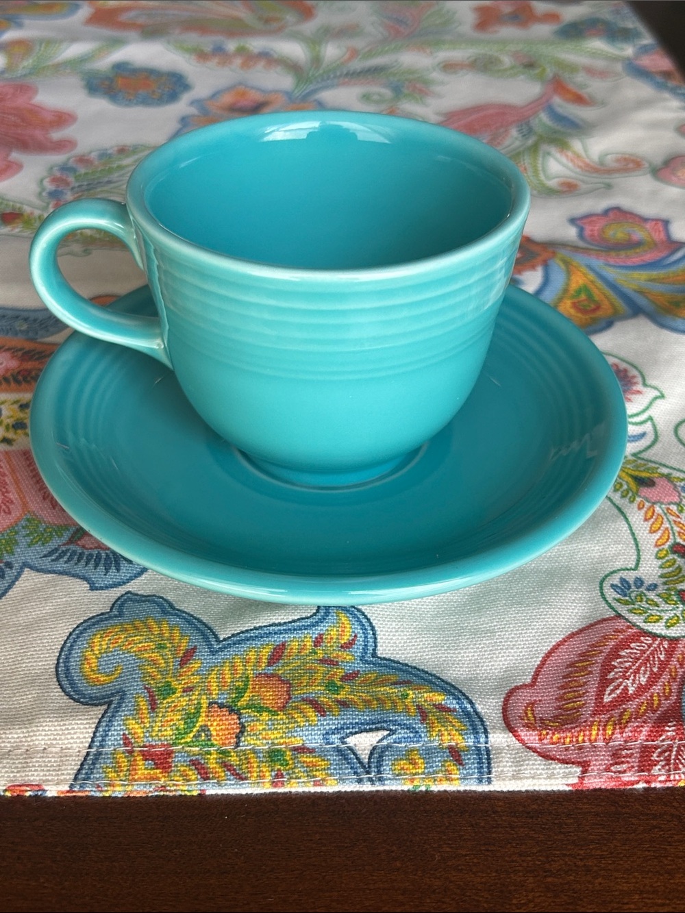 Homer Laughlin Turquoise Ceramic Teacup and Saucer Set